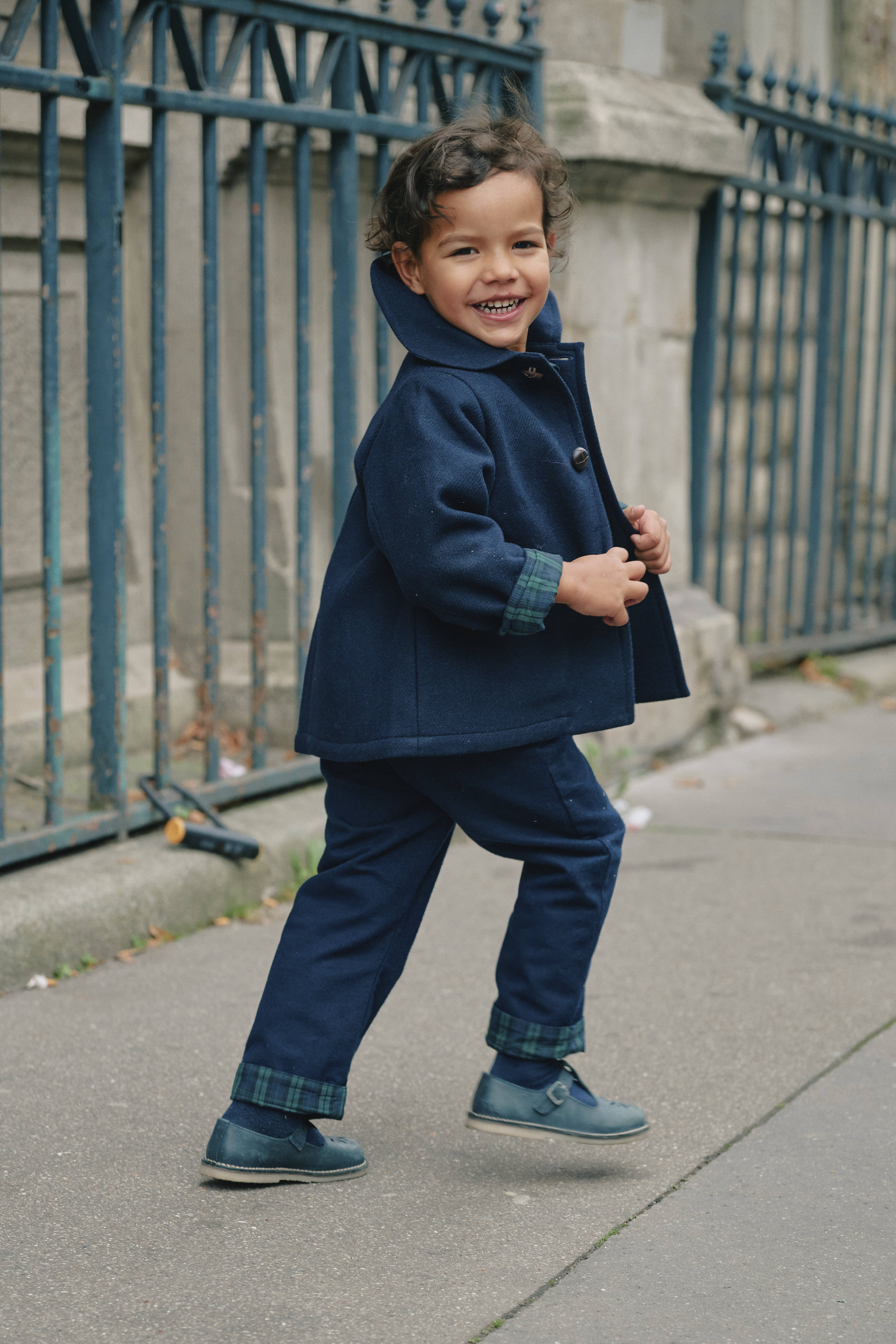 【予約/送料無料】18m-4y / Coat AMOVIBLE cape SHERLOCK- Blue mostly wool / Maison Marelle