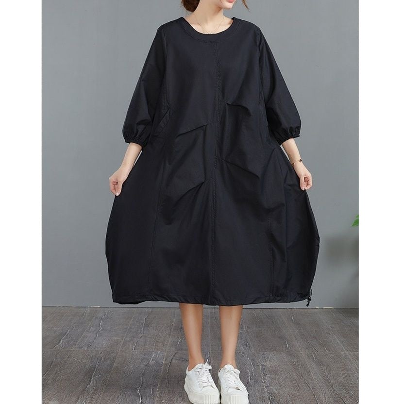 MIDI CREW LONG SLEEVE PULLOVER LOOSE DRESS M-18016