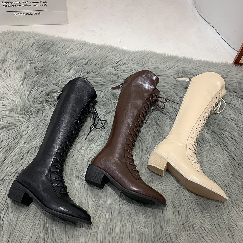 ブーツソリッド カラーカジュアル レース 靴 シューズ レースアップ ソリッドカラー フェイクシューズ62439444081