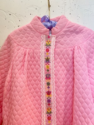 60's70's flower embroidery pink  quilting coat