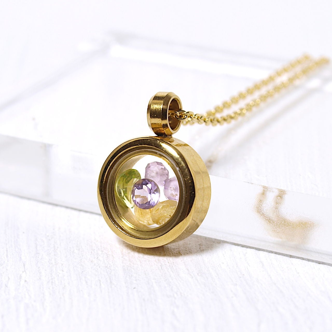 【一点物】天然石を入れ替えられるルースケースみたいなペンダント No.14