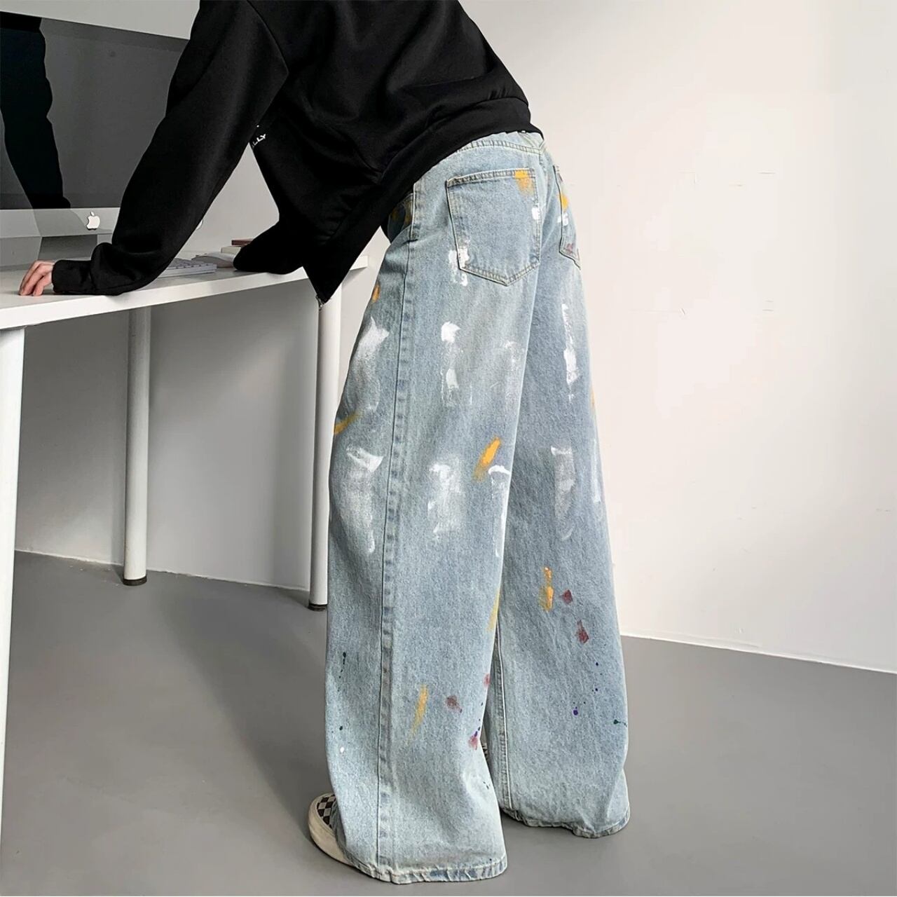 ストリートペイントグラフィックワイドラインデニムパンツ 3col   A00260