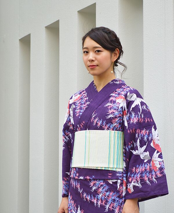 半巾帯 麻 加花 kahana 墨流し 半幅帯 細帯 ブルー パープル 着物 半幅帯【さざなみ】若草色 | 加花 KAHANA 公式オンラインショップ