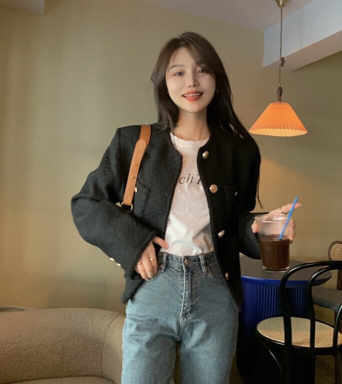 スリムカーディガンジャケット オータムショートブラック ロング 秋物 モンロー40202670013