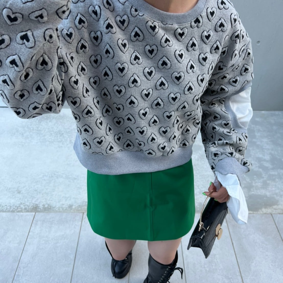 ハート柄スウェットレイヤードプルオーバー_LN01496
