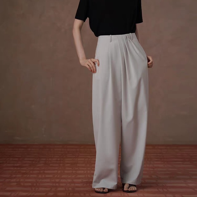 ウエストアシンメトリータックワイドパンツ　　1302