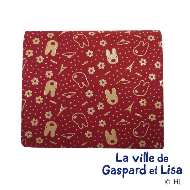 【リサとガスパール】印伝屋二つ折り財布（赤地白柄）