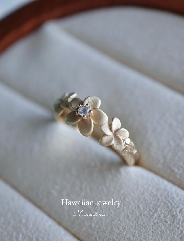 Plumeria×zirconia ring Hawaiian jewelry(プルメリア×ジルコニアリング、指輪ハワイアンジュエリー)