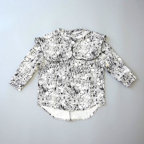 folk made(フォークメイド)/ poodle print big collar blouse / white print / S,M