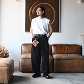 LEH(レー)コーデュロイラップワイドスラックスコーディネート