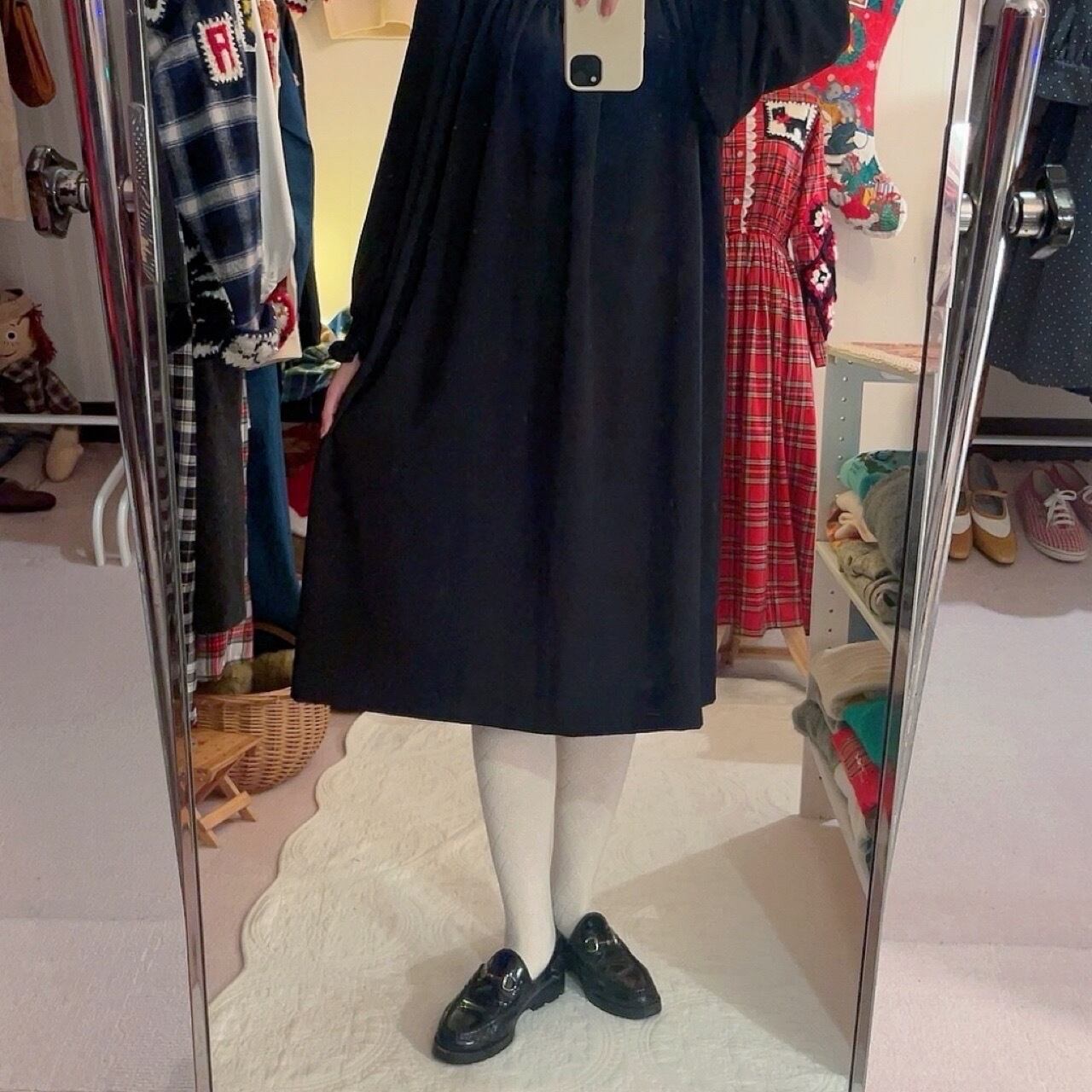 black shirring gather one-piece