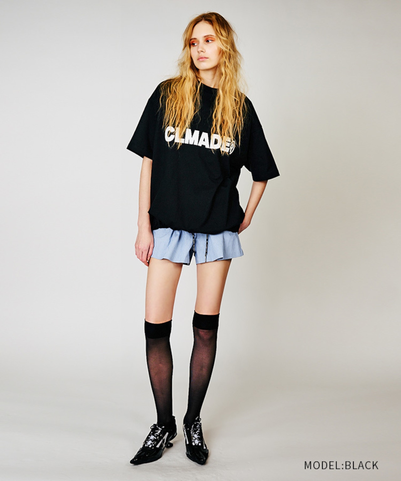 ロゴプリントドローコードルーズTシャツ (BLACK) CQ-48039