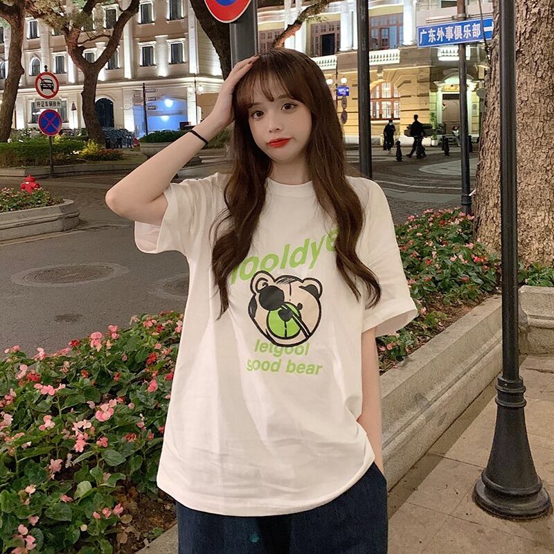 プリント柄Tシャツ ルーズホワイトトップス YY-ファッション4549439103