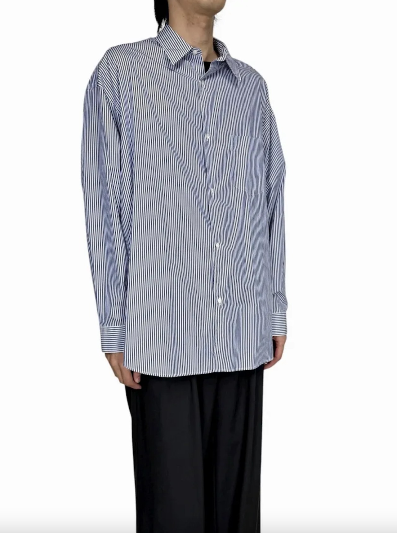 【Graphpaper】Broad Stripe L/S Oversized Regular Collar Shirt