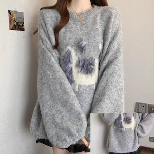 パフスリーブジャガードニットプルオーバー ・73793