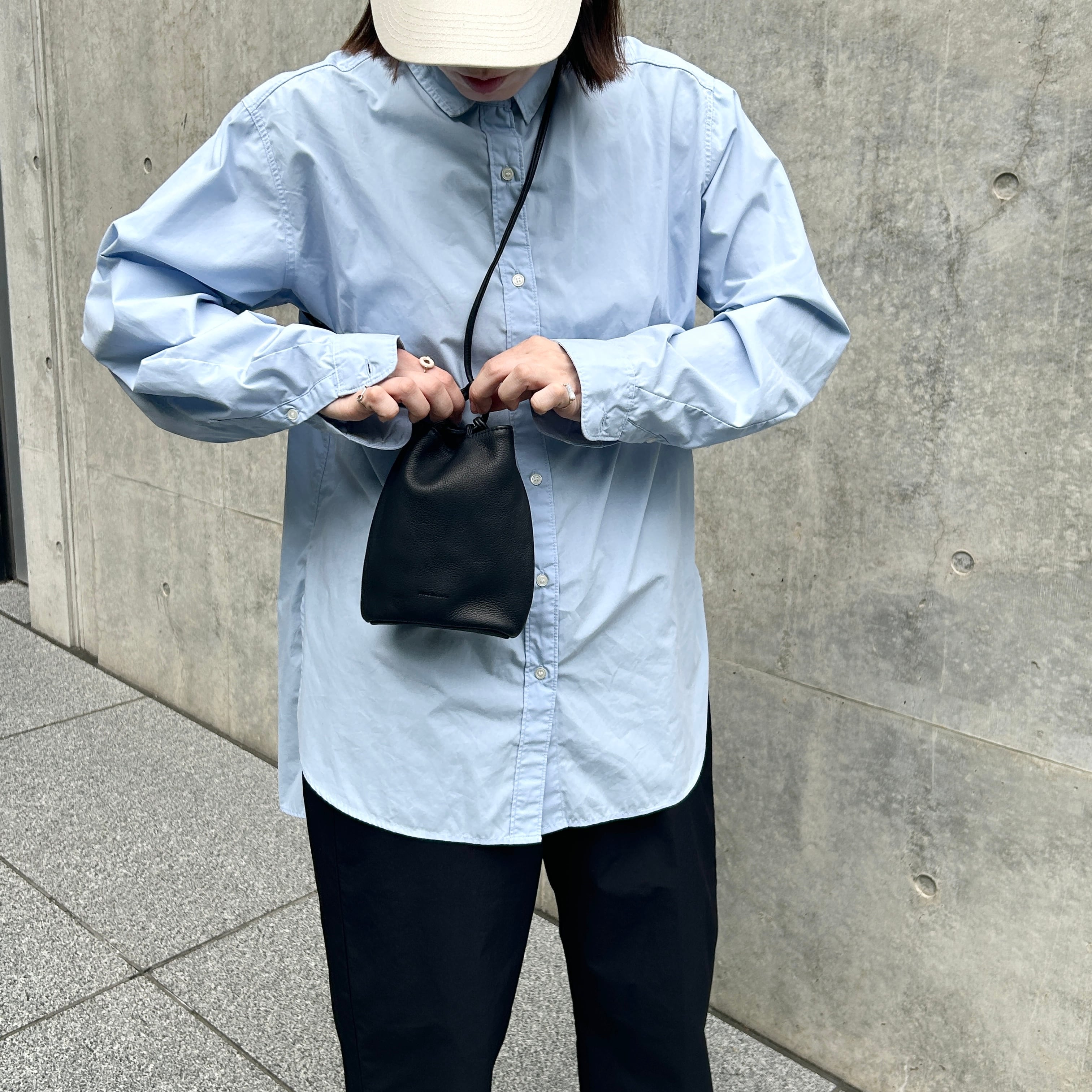 ドローストリングショルダーバッグS / サステナブルレザー（国産本牛革