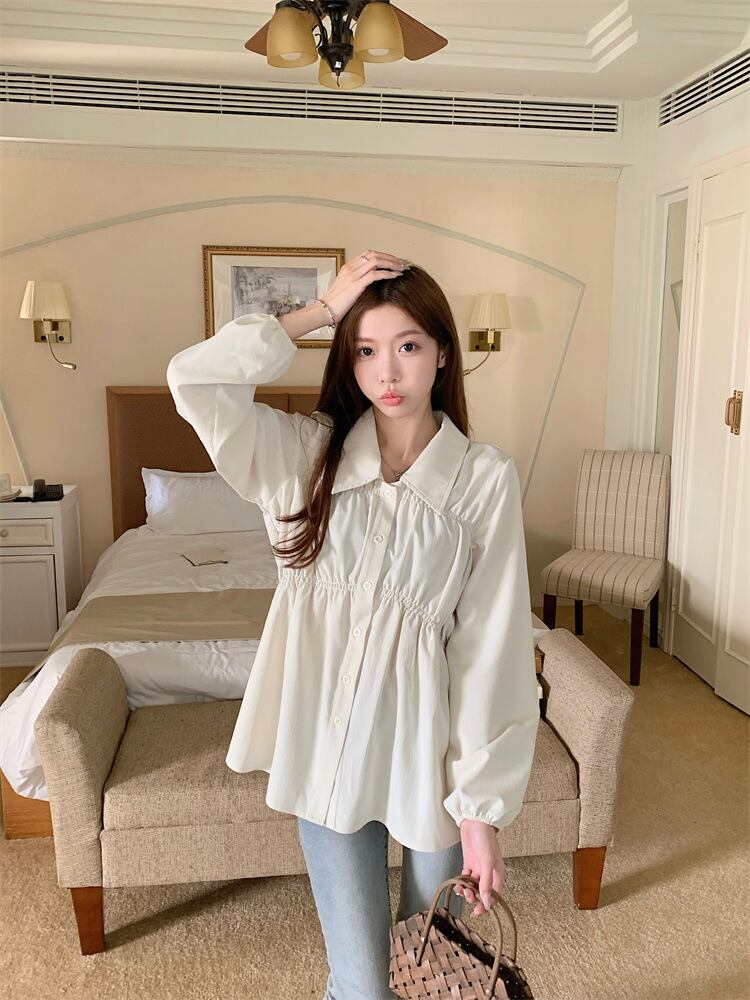 45R フリル長袖ブラウス SAKAZEN (サカゼン) 形態安定 UVカット フリル着脱 スキッパー 長袖