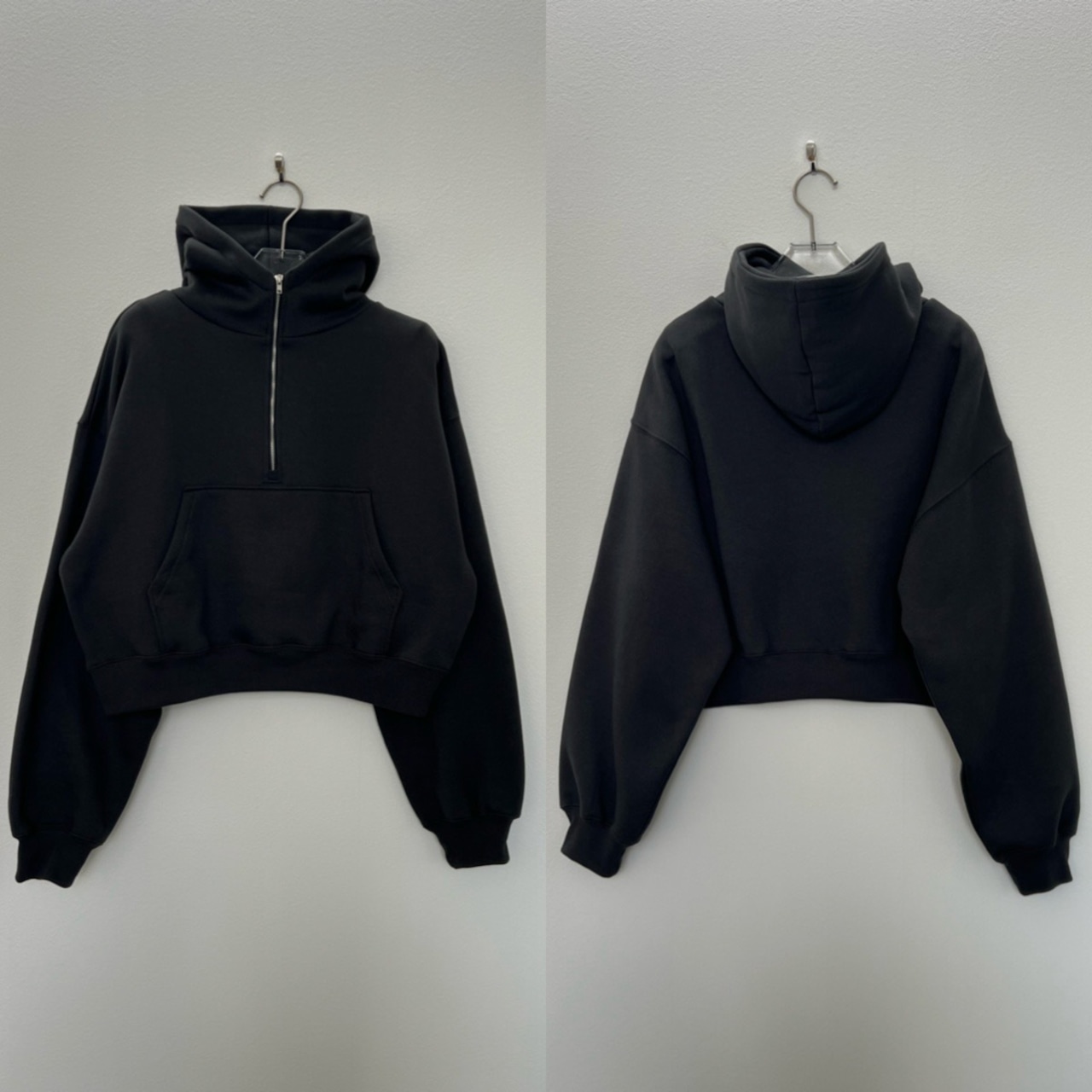 裏起毛ハーフZIPショート丈PK/チャコール