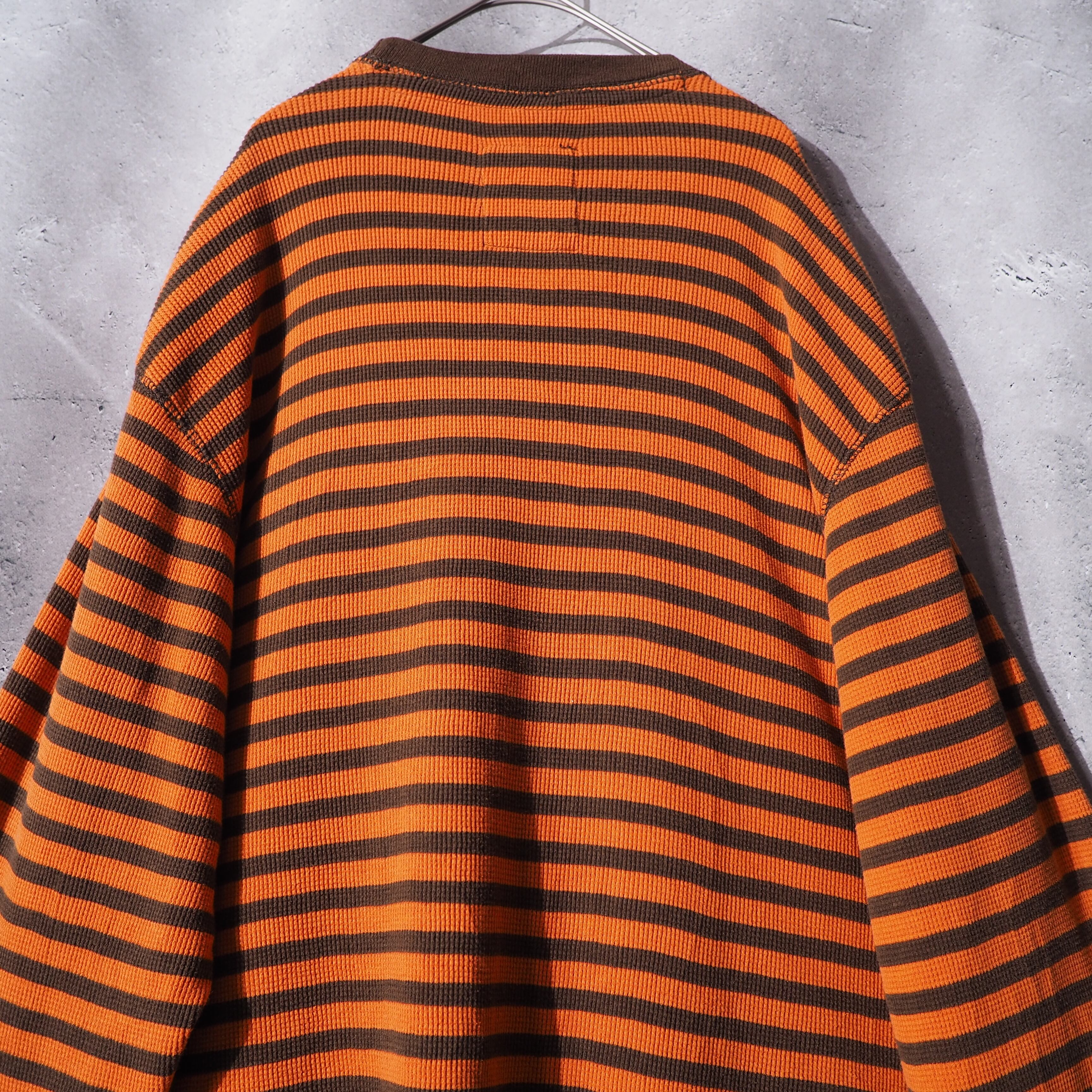 1990s ” Timberland ” Carrot orange × Brown Bi color border design long sleeve Tee