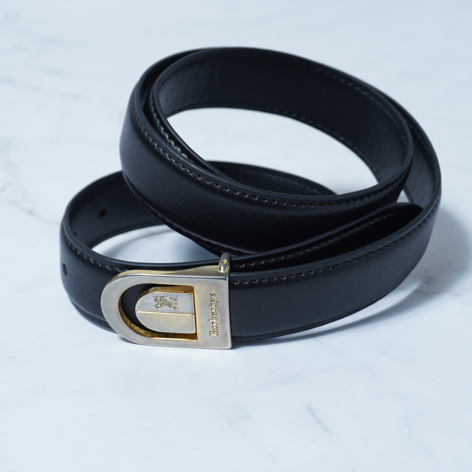 BURBERRY】バーバリー ホースロゴ ゴールドバックルレザーベルト black