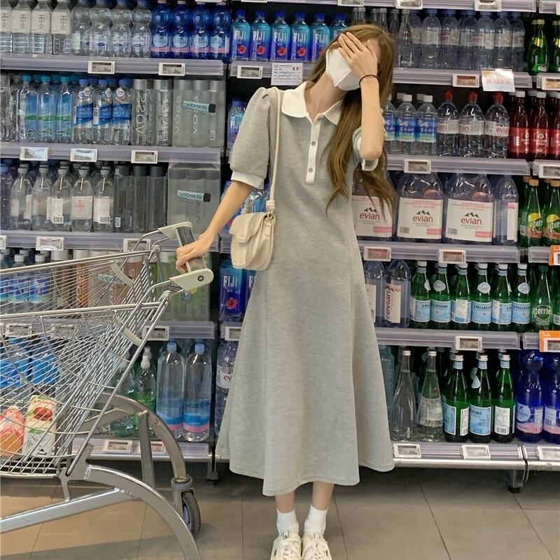 ワンピース レディース シャツワンピース 半袖 ポロカラー 襟付き ロング丈 Aライン かわいい 大人可愛い きれいめ 上品 エレガント 清楚 フェミニン おしゃれ お洒落 お嬢様 スポーティー おとな ナチュラル ラブリー キュート ガーリー レトロ ロマンチック 抜け感 存在感 無地 OL 通勤 学生 通学 デート お出かけ S M L XL ブラック 黒 グレー 灰色 夏 10代 20代 30代 40代 韓国 韓国系 着回し デイリー 普段使い 体型カバー ファッション コーデ モテ 送料無料