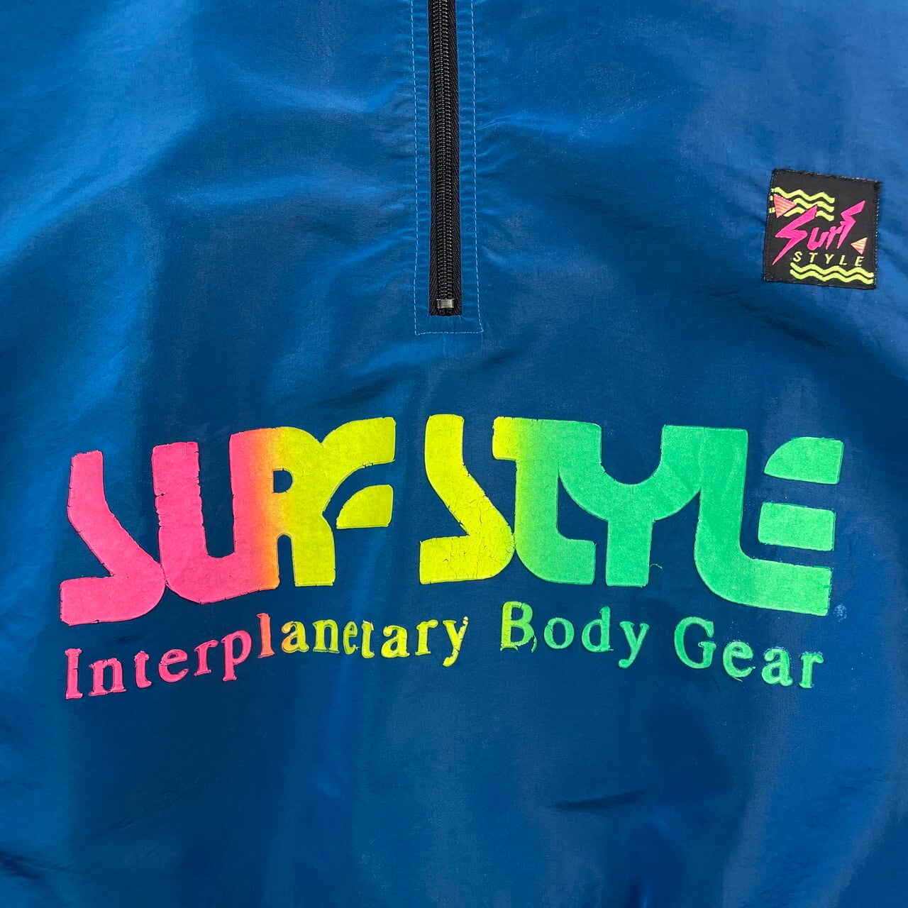 80年代 SURF STYLE サーフスタイル ロゴプリント 袖プリ ハーフジップ