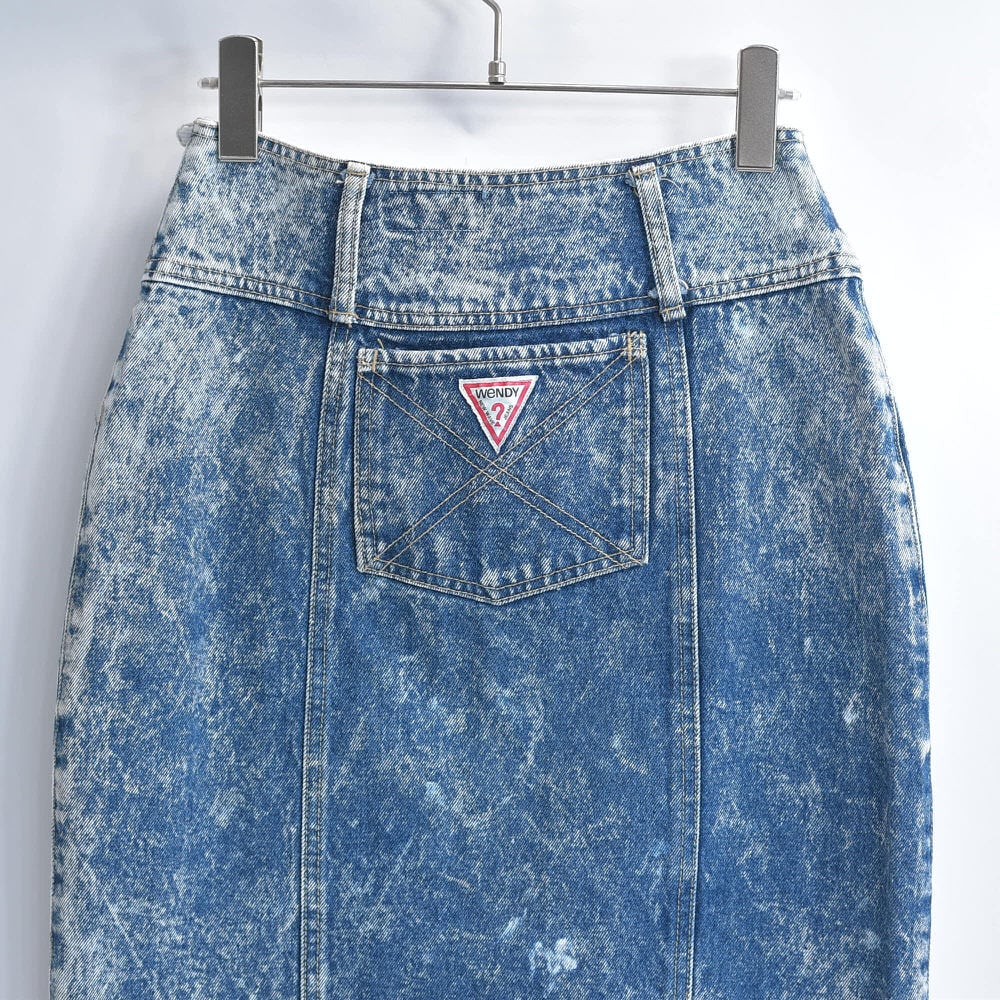 90s 日本製 WENDY ウェンディ ケミカルウォッシュ ハイウエスト Iライン デニム ペンシルスカート ジーンズ ブルー ジャパンヴィンテージ ビンテージ 古着 レディースW67cm
