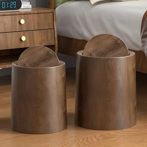 円形 ゴミ箱 蓋付き 12L カバーなし Mサイズ 幅23cm 木目調 プラスチック 軽量 おしゃれ北欧