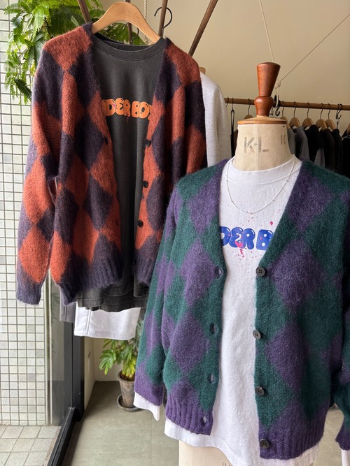 PHEENY  Kid Mohair Diamond Check Cardigan