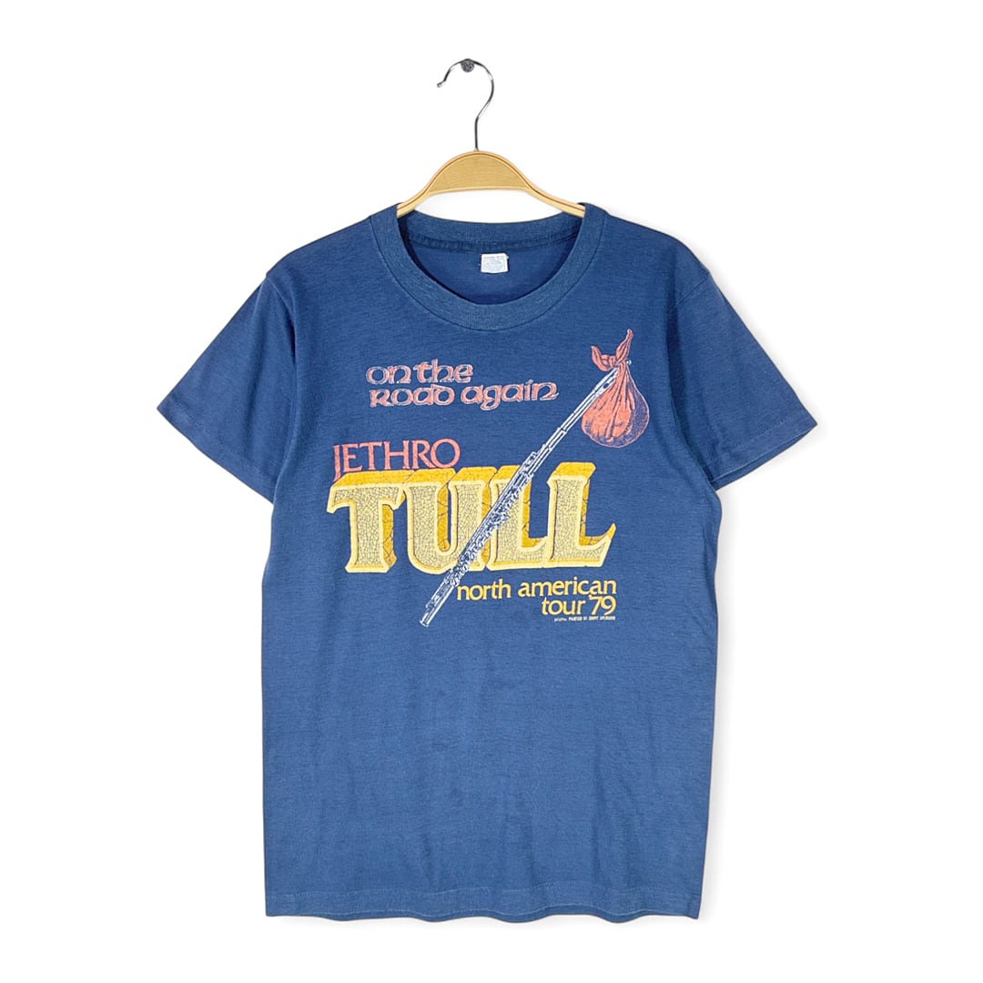 70s ジェスロタル USA製 ヴィンテージTシャツ ロックTシャツ ネイビー JETHRO TULL メンズM 古着 @AAA1527