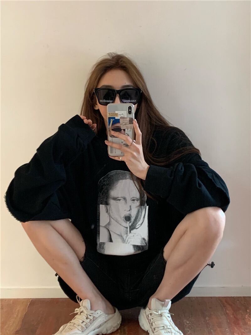 フェイクツーピース長袖セーターレディース秋ニュールーズレイジースタイルジャケットブラックミドル丈トップインタイド ブラックストロベリース59677613126