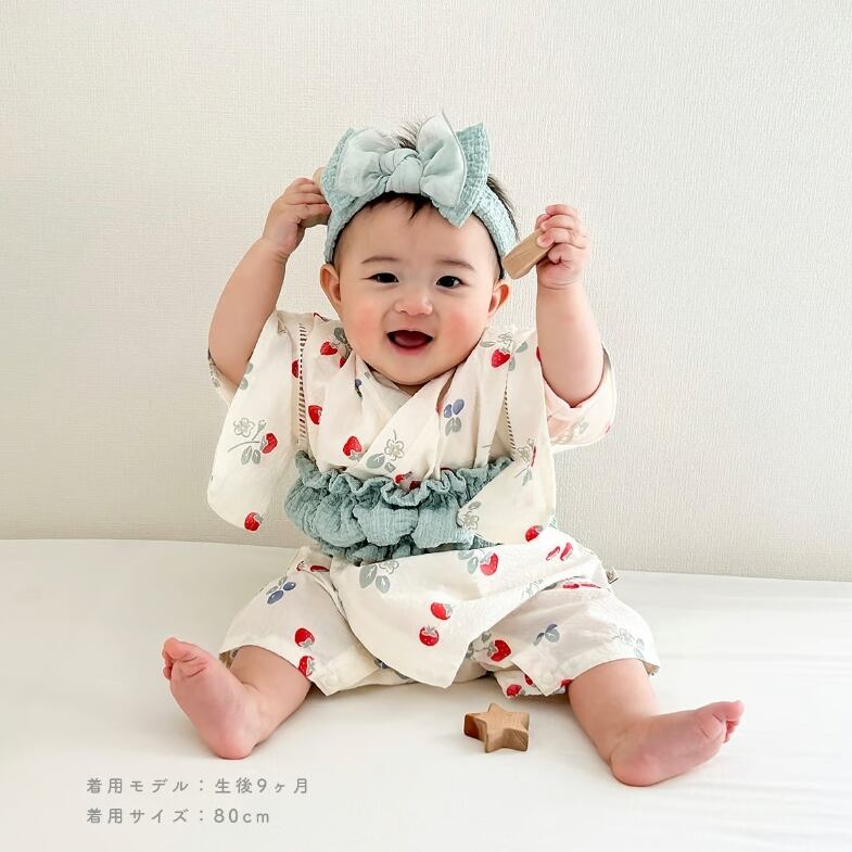 mocmof モクモフ | 帯付き 2way 浴衣袖ロンパース 花柄 ゆかた 甚平 