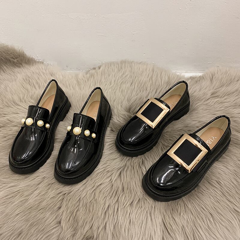 レディーススプリングスタイルシングルレザー 靴 シューズ ローファー 春物 ラウンドトー フェイクシューズ12870503239