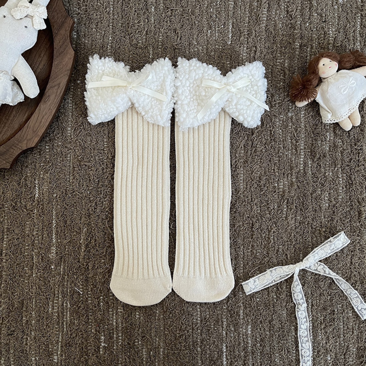 GOODSリボン付きボアソックス