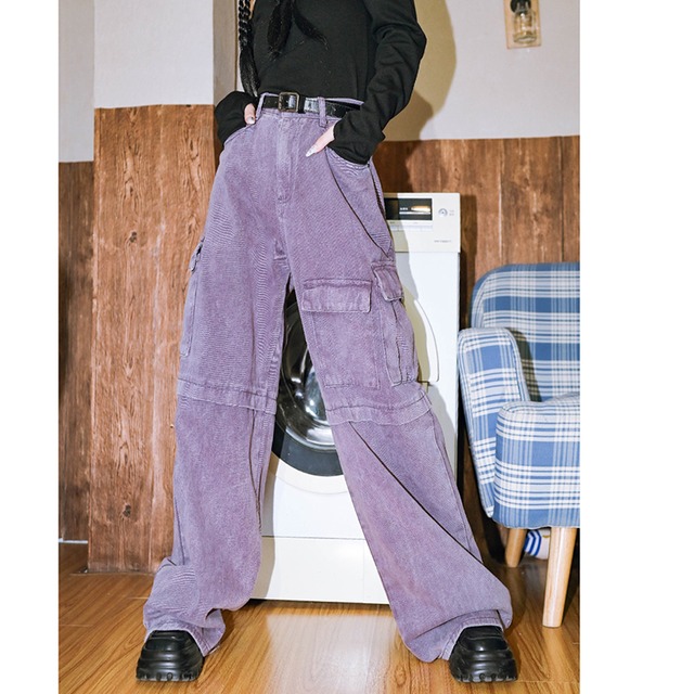 【古怪舍---紫光電波シリーズ】★カジュアルパンツ★ ボトムス ズボン 合わせやすい オリジナル パープル