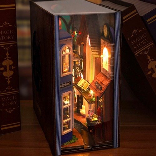 DIY ミニチュア ブックエンド ミニチュアハウス マジックハウス 手作り組み立て 建築模型 クリエイティブ 誕生日 プレゼント クリスマス おしゃれ インテリア 北欧