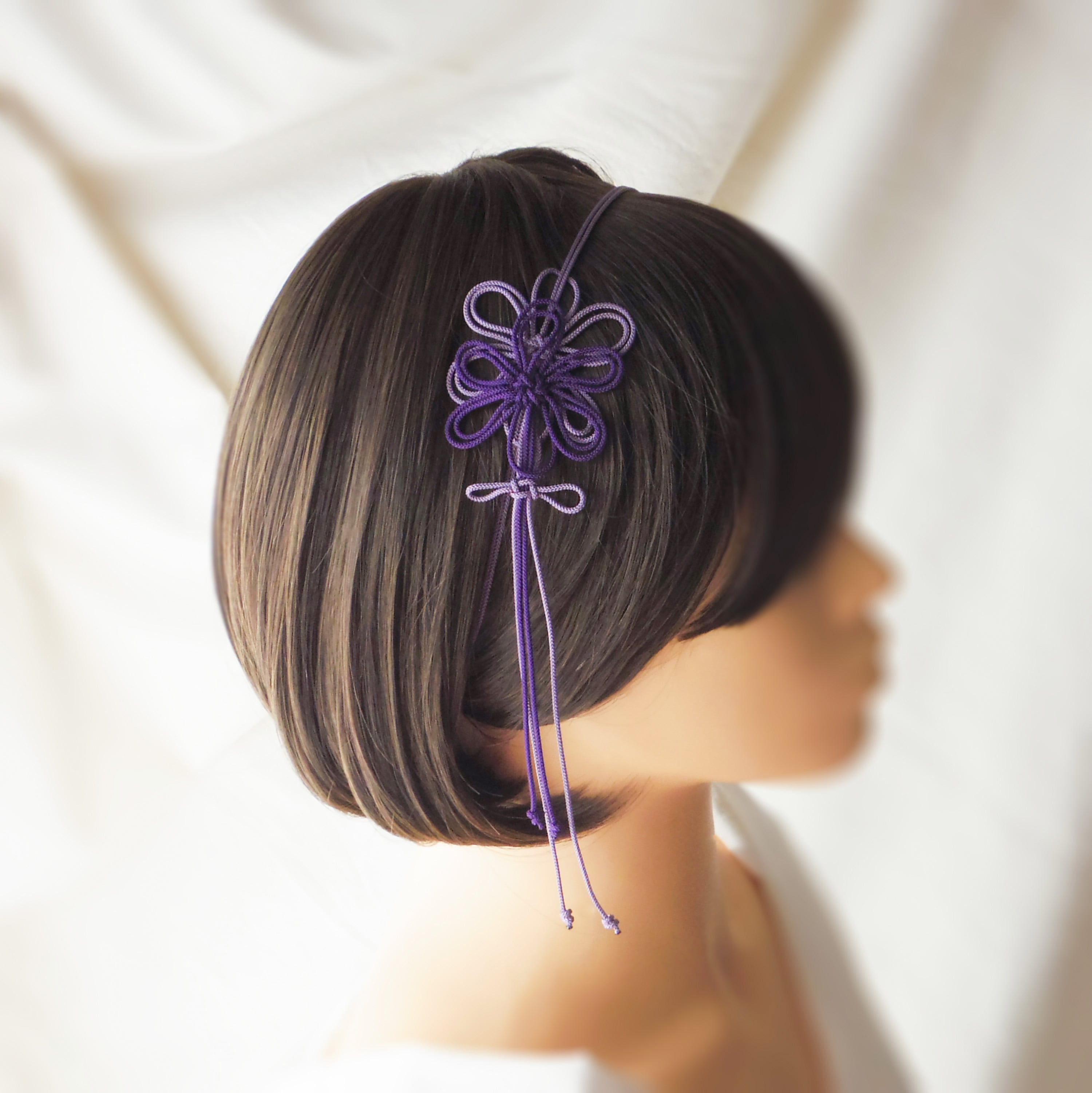 飾り結びカチューム「香ニミチル雅」(淡紫×濃紫)【軽量・簡単】浴衣や着物、日常使いにも。