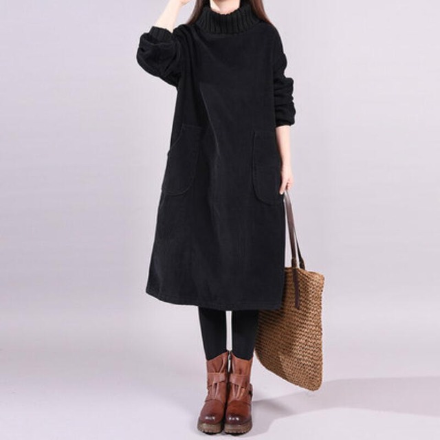 ワンピース 長袖 ロング丈 綿 コットン ニット グリーン 秋冬 きれいめ aライン レディース  ロング  韓国 通勤 ゆったり ママ 20代 30代 40代 50代 60代 ナチュラル  可愛い 保護者会 無地 ふわり  ぽわん袖 袖あり 低身長 体型カバー OP-0076KM