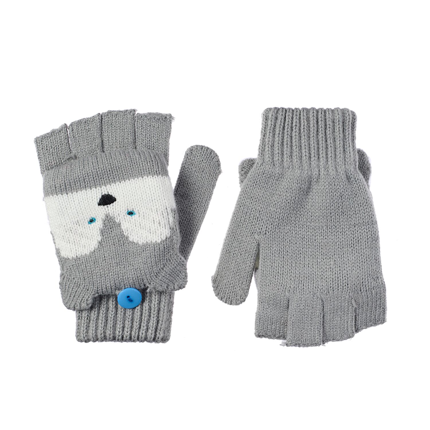 M2474G-1-Husky Dog Knitted Gloves 3-6 Years-GREY