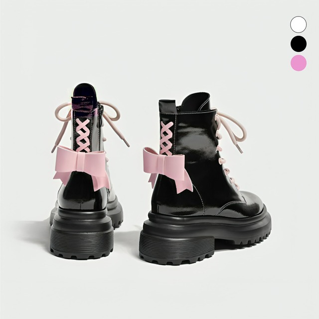 リボンアタッチレースアップ厚底シューズ