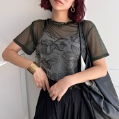 フラワー刺繍チュールbustier/ブラック