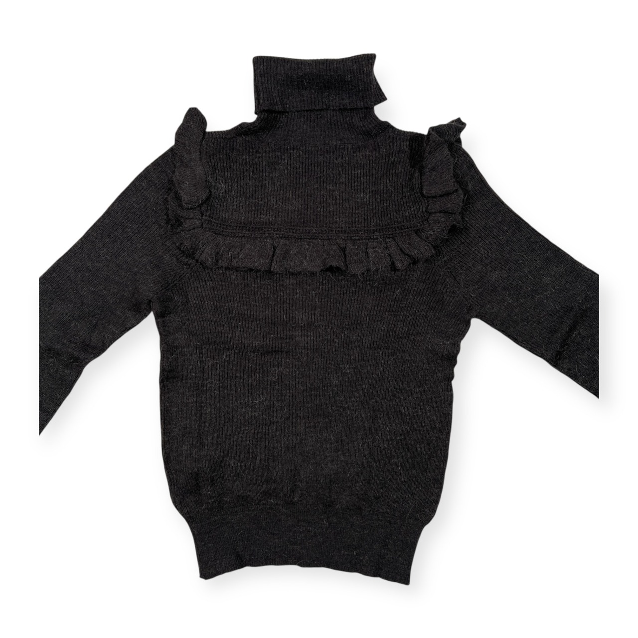 SLOBE IENA スローブ イエナ アルパカ混 フリル デザイン タートルネック ニットセーター /チャコールグレー系