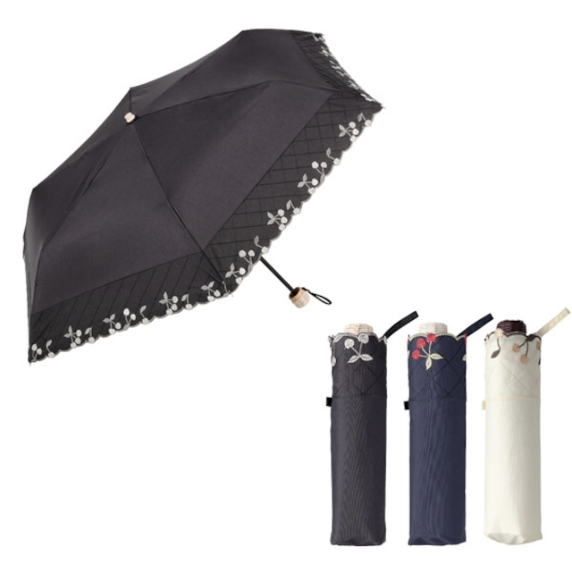 チェリー刺繍の折畳み日傘/雨傘/折りたたみ　晴雨兼用傘　C0pernicus