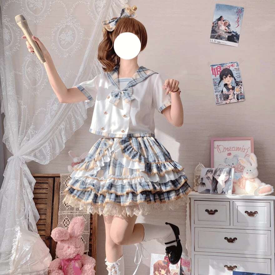 ゴスロリ通販 With U ファッション アイドル衣装 スカート チェック柄 ステージ衣装 原宿ファッション 病み可愛い 地雷系 量産型 ロリータ服