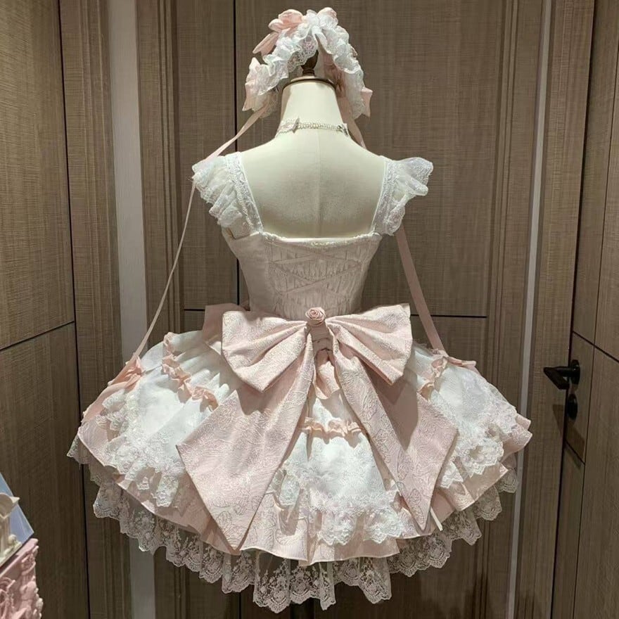 甘ロリ ピンク ワンピース フリル リボン レース ロリータ ロリータファッション 甘ロリ ピンクレースリボンワンピース