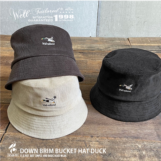 Well-Tailored/ ウェルテイラード DOWN BRIM BUCKET HAT DUCK (WL-2315) 細畝 コーデュロイ バケットハット ワンポント刺繍 鴨 ダック バケハ  レディース メンズ ブランド