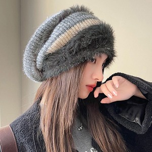 リブ編み ビーニー帽 レディース 秋冬 韓国 ニット帽 おしゃれ 大人 かわいい きれいめ 防寒 保温 暖かい 配色 帽子 ふわふわ 折りたたみ 小顔 大人可愛い 大人女子