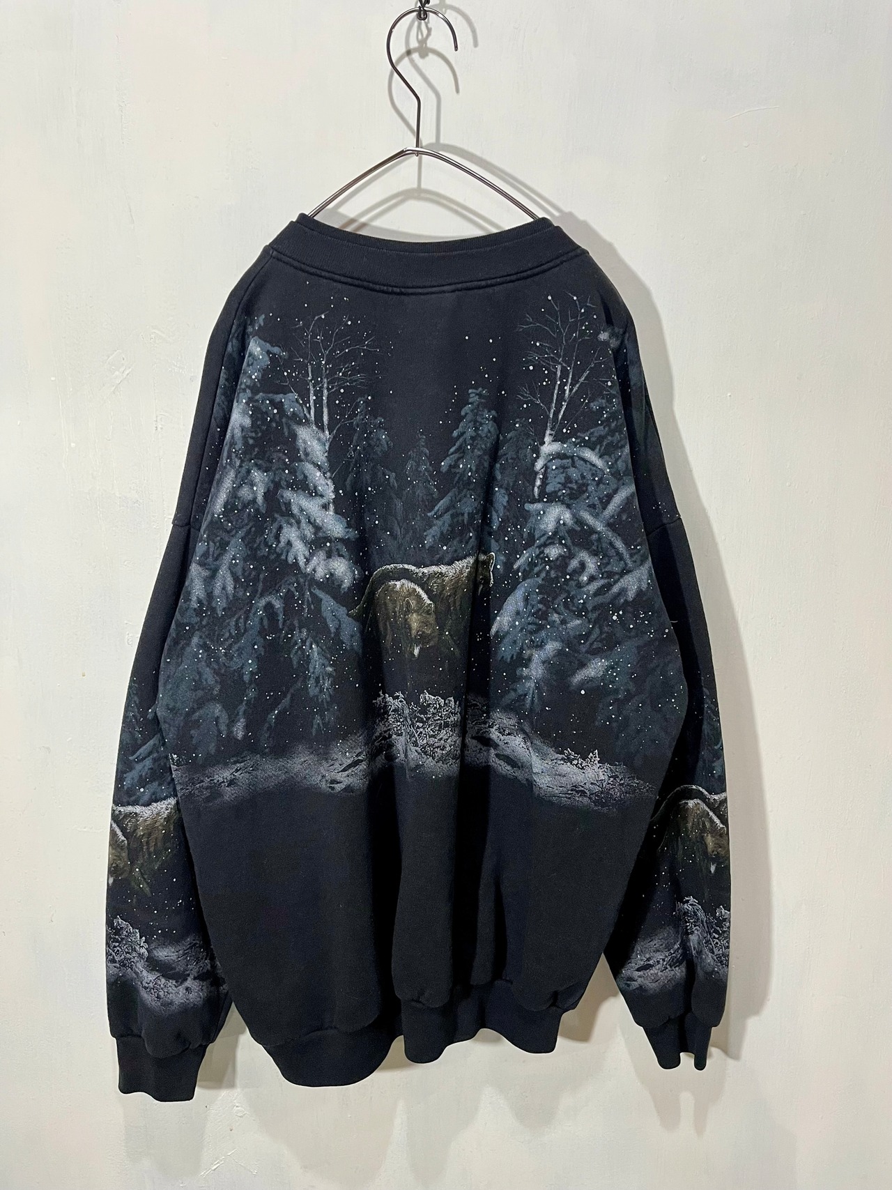 90's WOLF IN SNOW Henry Neck Sweat Shirt Made in USA【XL】