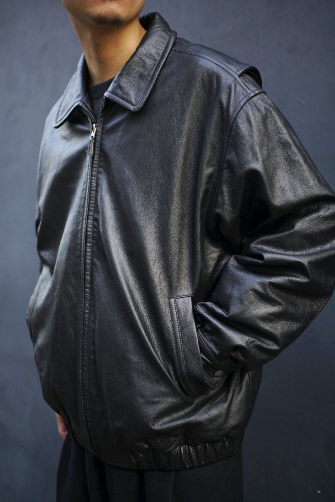 ST.JOHNS BAY] Single Zip-up Leather Jacket [1990s] Vintage Single