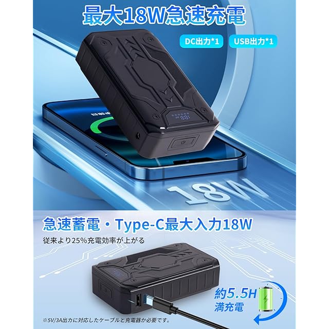 空調作業服 バッテリー 【6段階風量調節 20000mAh大容量 DC12V高出力